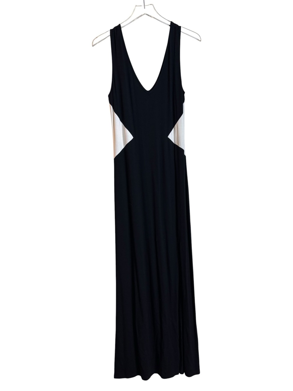 VENUS Black White Sleeveless Maxi Dress Slit Medium Jersey Knit Stretchy Comfy